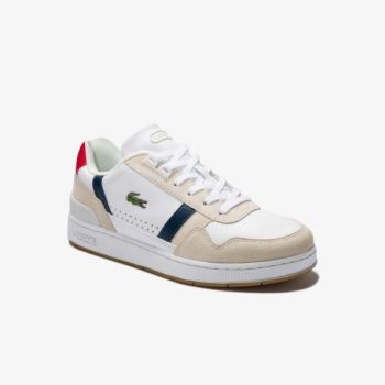 Lacoste T-Clip Tricolour Leather and Suede Sneakers Dámské - Tenisky Bílé / Tmavě Blankyt / Červené